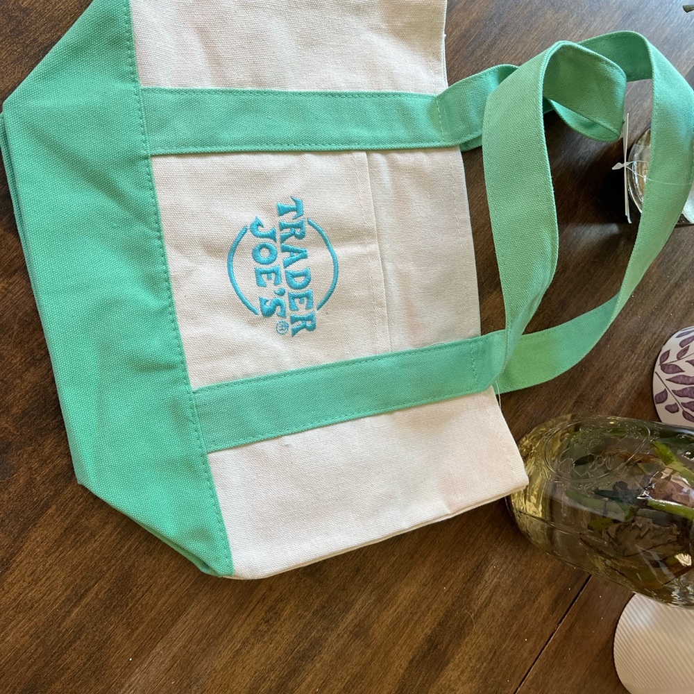Trader Joe's Green and White Tote Bag